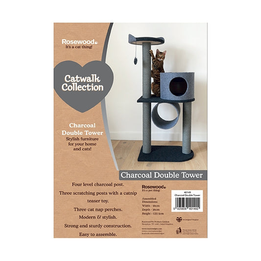 Rosewood Charcoal Felt Cat double tower