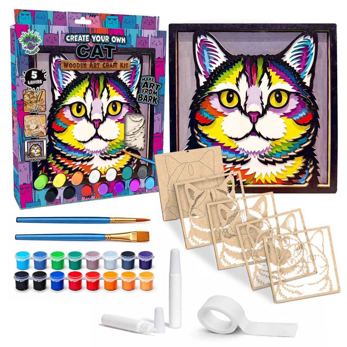 Splat Planet - Wooden Cat Art Craft Kit