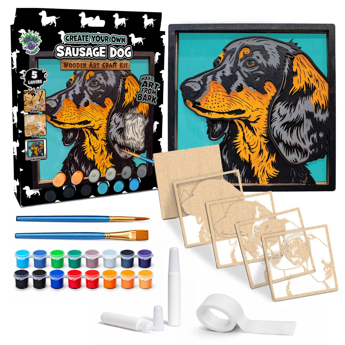Splat Planet - Wooden Sausage Dog Art Craft Kit