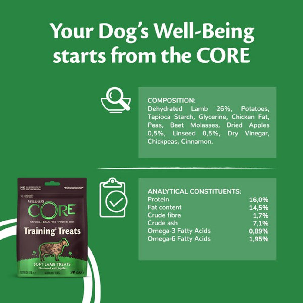 Wellness CORE Dog Treats Adult Training Treats Lamb with Apples 170g